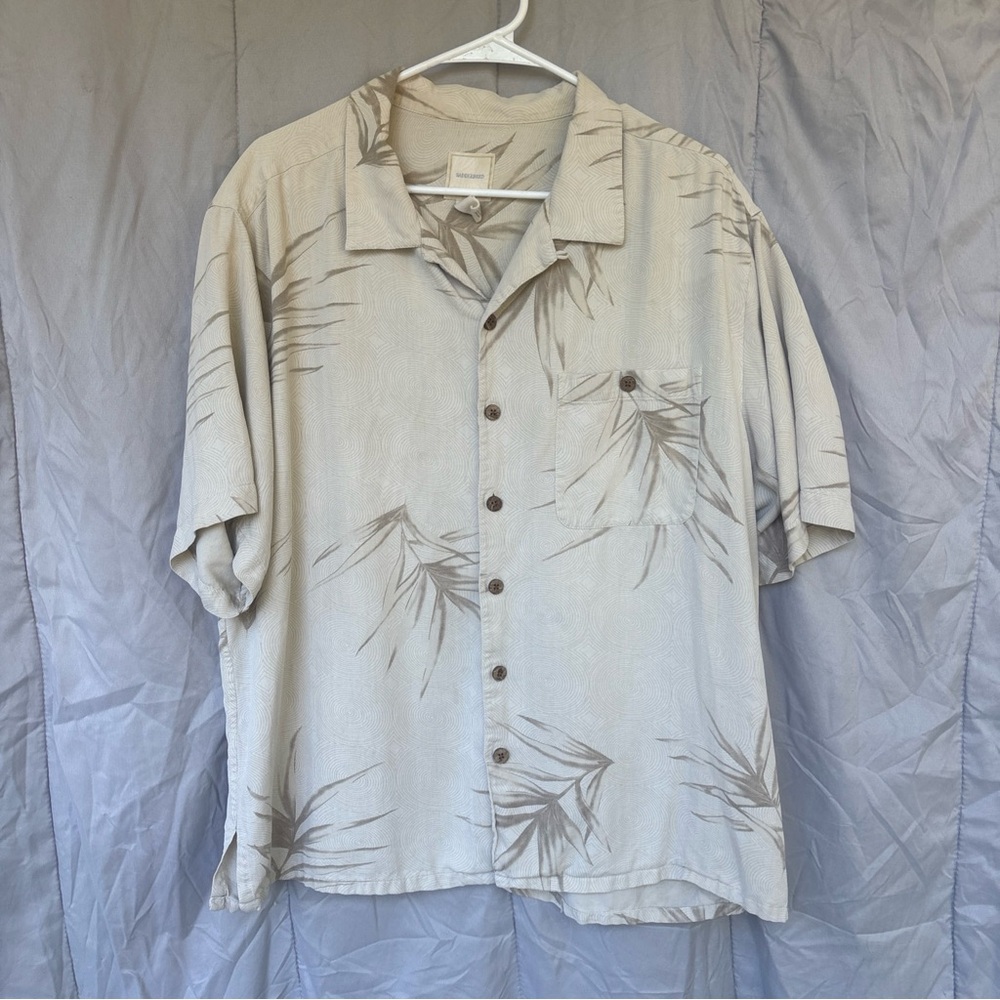 100% Silk Saddlebred Cream and Brown Casual Button Down Shirt